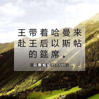 Picture 07 - 以 斯 帖 记 7:1 CUVS - 王 带 着 哈 曼 来 赴 王 后 以 斯 帖 - Bible Verse Picture