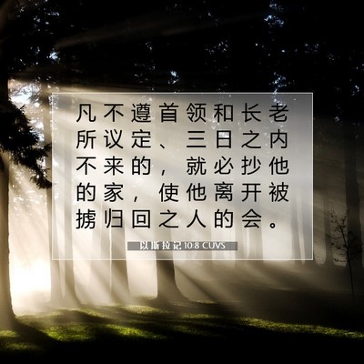 Picture 07 - 以 斯 拉 记 10:8 CUVS - 凡 不 遵 首 领 和 长 老 所 议 定 、 - Bible Verse Picture