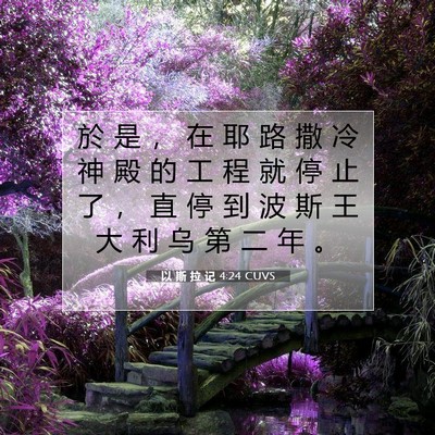 Picture 07 - 以 斯 拉 记 4:24 CUVS - 於 是 ， 在 耶 路 撒 冷 神 殿 的 工 - Bible Verse Picture