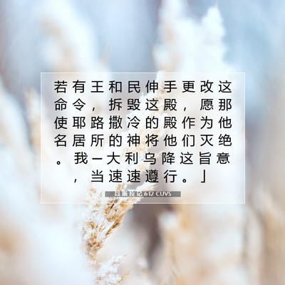 Picture 07 - 以 斯 拉 记 6:12 CUVS - 若 有 王 和 民 伸 手 更 改 这 命 令 - Bible Verse Picture