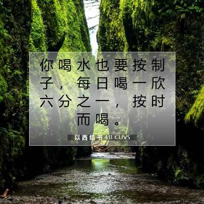 Picture 07 - 以 西 结 书 4:11 CUVS - 你 喝 水 也 要 按 制 子 ， 每 日 喝 - Bible Verse Picture
