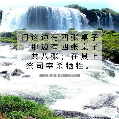 Picture 07 - 以 西 结 书 40:41 CUVS - 门 这 边 有 四 张 桌 子 ， 那 边 有 - Bible Verse Picture