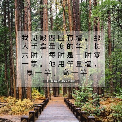 Picture 07 - 以 西 结 书 40:5 CUVS - 我 见 殿 四 围 有 墙 。 那 人 手 拿 - Bible Verse Picture