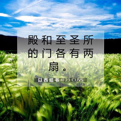 Picture 07 - 以 西 结 书 41:23 CUVS - 殿 和 至 圣 所 的 门 各 有 两 扇 - Bible Verse Picture