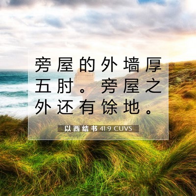 Picture 07 - 以 西 结 书 41:9 CUVS - 旁 屋 的 外 墙 厚 五 肘 。 旁 屋 之 - Bible Verse Picture