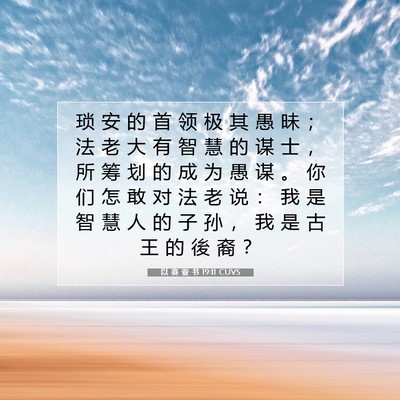 Picture 07 - 以 赛 亚 书 19:11 CUVS - 琐 安 的 首 领 极 其 愚 昧 ； 法 老 - Bible Verse Picture