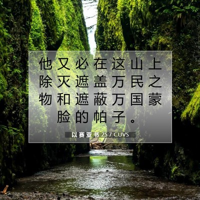 Picture 07 - 以 赛 亚 书 25:7 CUVS - 他 又 必 在 这 山 上 除 灭 遮 盖 万 - Bible Verse Picture