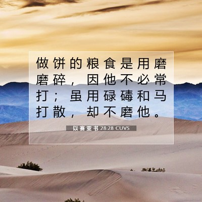 Picture 07 - 以 赛 亚 书 28:28 CUVS - 做 饼 的 粮 食 是 用 磨 磨 碎 ， 因 - Bible Verse Picture