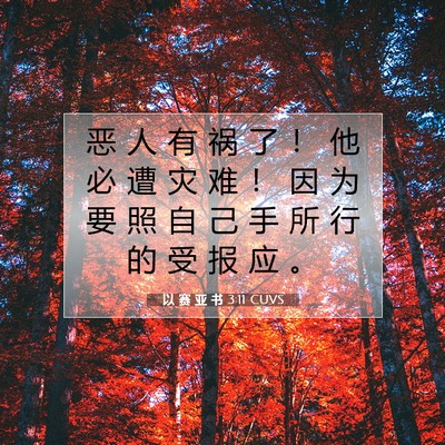 Picture 07 - 以 赛 亚 书 3:11 CUVS - 恶 人 有 祸 了 ！ 他 必 遭 灾 难 ！ - Bible Verse Picture