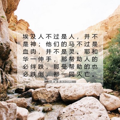 Picture 07 - 以 赛 亚 书 31:3 CUVS - 埃 及 人 不 过 是 人 ， 并 不 是 神 - Bible Verse Picture