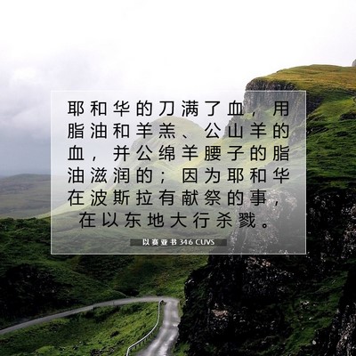 Picture 07 - 以 赛 亚 书 34:6 CUVS - 耶 和 华 的 刀 满 了 血 ， 用 脂 油 - Bible Verse Picture