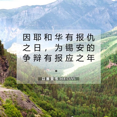 Picture 07 - 以 赛 亚 书 34:8 CUVS - 因 耶 和 华 有 报 仇 之 日 ， 为 锡 - Bible Verse Picture