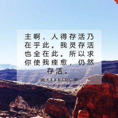 Picture 07 - 以 赛 亚 书 38:16 CUVS - 主 啊 ， 人 得 存 活 乃 在 乎 此 。 - Bible Verse Picture