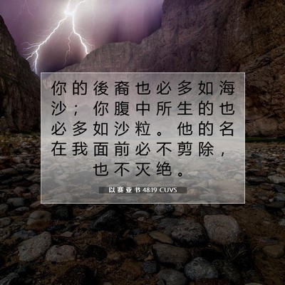 Picture 07 - 以 赛 亚 书 48:19 CUVS - 你 的 後 裔 也 必 多 如 海 沙 ； 你 - Bible Verse Picture