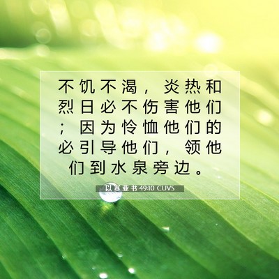 Picture 07 - 以 赛 亚 书 49:10 CUVS - 不 饥 不 渴 ， 炎 热 和 烈 日 必 不 - Bible Verse Picture