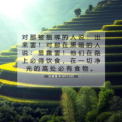 Picture 07 - 以 赛 亚 书 49:9 CUVS - 对 那 被 捆 绑 的 人 说 ： 出 来 罢 - Bible Verse Picture