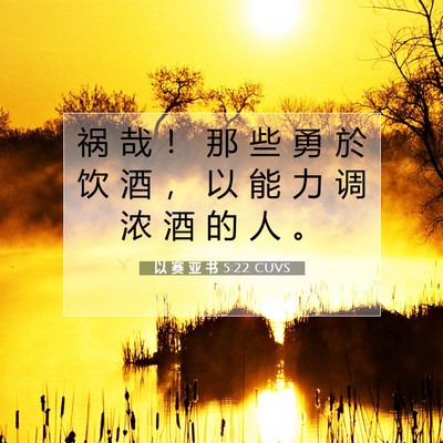 Picture 07 - 以 赛 亚 书 5:22 CUVS - 祸 哉 ！ 那 些 勇 於 饮 酒 ， 以 能 - Bible Verse Picture