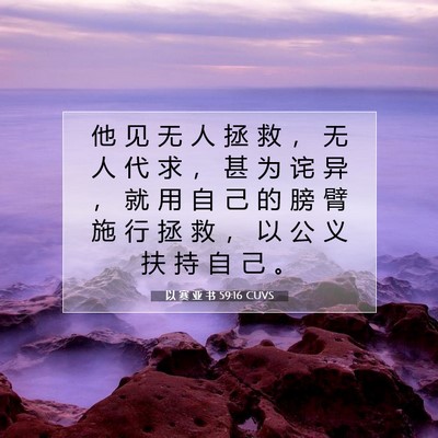 Picture 07 - 以 赛 亚 书 59:16 CUVS - 他 见 无 人 拯 救 ， 无 人 代 求 ， - Bible Verse Picture
