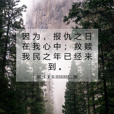 Picture 07 - 以 赛 亚 书 63:4 CUVS - 因 为 ， 报 仇 之 日 在 我 心 中 ； - Bible Verse Picture