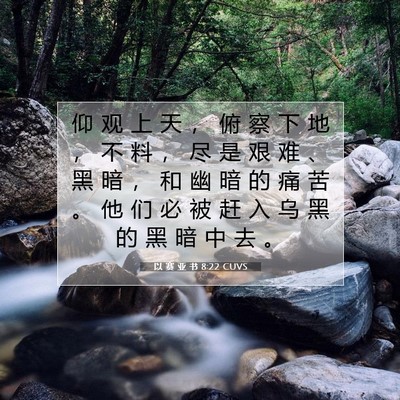 Picture 07 - 以 赛 亚 书 8:22 CUVS - 仰 观 上 天 ， 俯 察 下 地 ， 不 料 - Bible Verse Picture