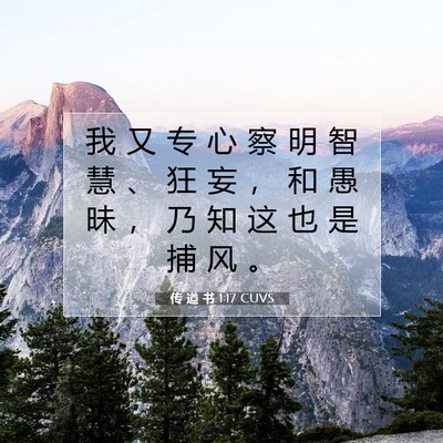 Picture 07 - 传 道 书 1:17 CUVS - 我 又 专 心 察 明 智 慧 、 狂 妄 ， - Bible Verse Picture