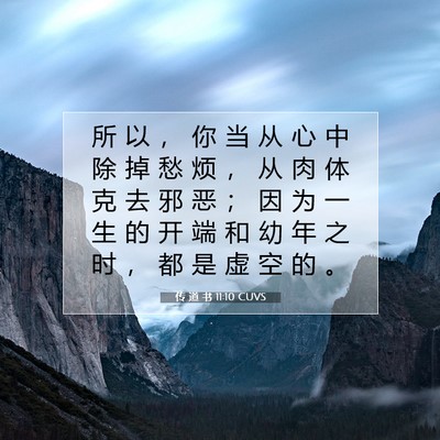 Picture 07 - 传 道 书 11:10 CUVS - 所 以 ， 你 当 从 心 中 除 掉 愁 烦 - Bible Verse Picture