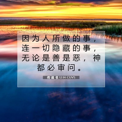 Picture 07 - 传 道 书 12:14 CUVS - 因 为 人 所 做 的 事 ， 连 一 切 隐 - Bible Verse Picture