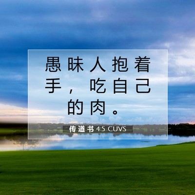 Picture 07 - 传 道 书 4:5 CUVS - 愚 昧 人 抱 着 手 ， 吃 自 己 的 肉 - Bible Verse Picture