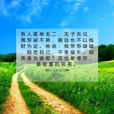 Picture 07 - 传 道 书 4:8 CUVS - 有 人 孤 单 无 二 ， 无 子 无 兄 ， - Bible Verse Picture