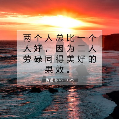 Picture 07 - 传 道 书 4:9 CUVS - 两 个 人 总 比 一 个 人 好 ， 因 为 - Bible Verse Picture