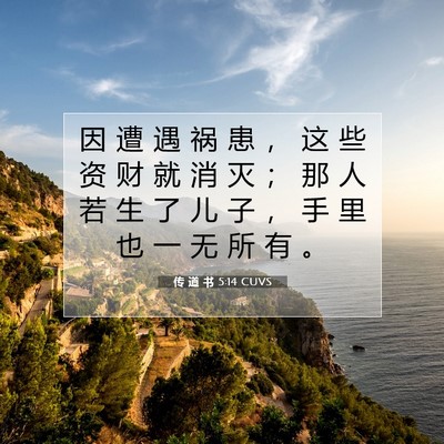 Picture 07 - 传 道 书 5:14 CUVS - 因 遭 遇 祸 患 ， 这 些 资 财 就 消 - Bible Verse Picture