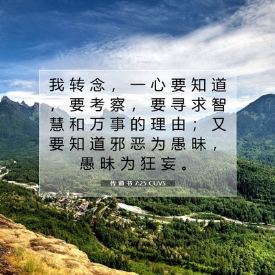 Picture 07 - 传 道 书 7:25 CUVS - 我 转 念 ， 一 心 要 知 道 ， 要 考 - Bible Verse Picture