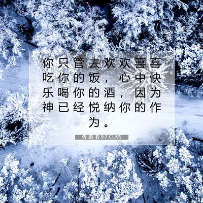 Picture 07 - 传 道 书 9:7 CUVS - 你 只 管 去 欢 欢 喜 喜 吃 你 的 饭 - Bible Verse Picture
