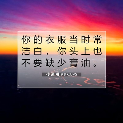 Picture 07 - 传 道 书 9:8 CUVS - 你 的 衣 服 当 时 常 洁 白 ， 你 头 - Bible Verse Picture