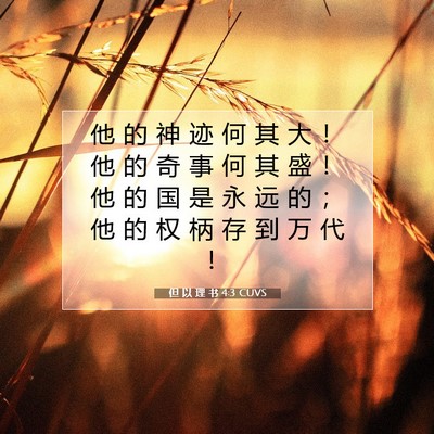 Picture 07 - 但 以 理 书 4:3 CUVS - 他 的 神 迹 何 其 大 ！ 他 的 奇 事 - Bible Verse Picture