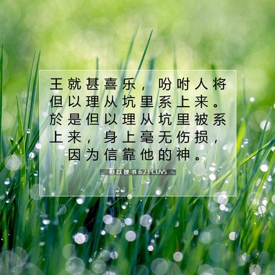 Picture 07 - 但 以 理 书 6:23 CUVS - 王 就 甚 喜 乐 ， 吩 咐 人 将 但 以 - Bible Verse Picture