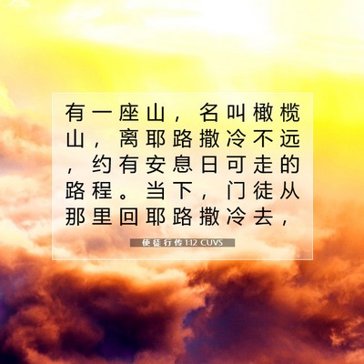 Picture 07 - 使 徒 行 传 1:12 CUVS - 有 一 座 山 ， 名 叫 橄 榄 山 ， 离 - Bible Verse Picture