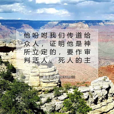 Picture 07 - 使 徒 行 传 10:42 CUVS - 他 吩 咐 我 们 传 道 给 众 人 ， 证 - Bible Verse Picture