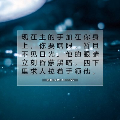 Picture 07 - 使 徒 行 传 13:11 CUVS - 现 在 主 的 手 加 在 你 身 上 ， 你 - Bible Verse Picture