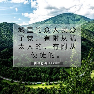 Picture 07 - 使 徒 行 传 14:4 CUVS - 城 里 的 众 人 就 分 了 党 ， 有 附 - Bible Verse Picture