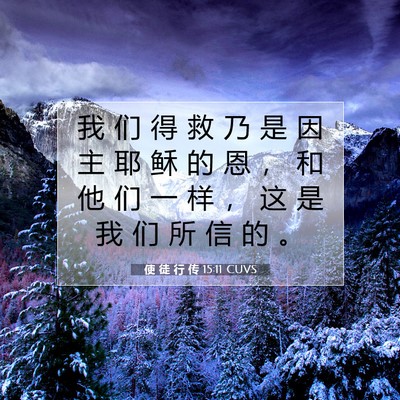 Picture 07 - 使 徒 行 传 15:11 CUVS - 我 们 得 救 乃 是 因 主 耶 稣 的 恩 - Bible Verse Picture