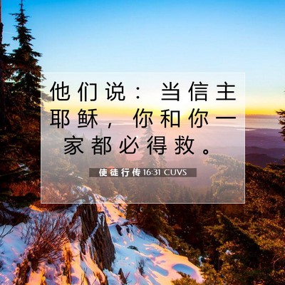 Picture 07 - 使 徒 行 传 16:31 CUVS - 他 们 说 ： 当 信 主 耶 稣 ， 你 和 - Bible Verse Picture