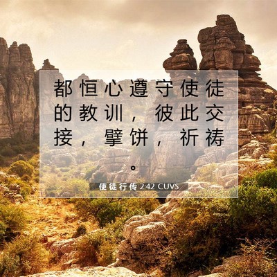 Picture 07 - 使 徒 行 传 2:42 CUVS - 都 恒 心 遵 守 使 徒 的 教 训 ， 彼 - Bible Verse Picture