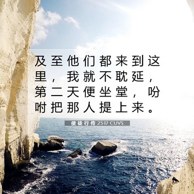 Picture 07 - 使 徒 行 传 25:17 CUVS - 及 至 他 们 都 来 到 这 里 ， 我 就 - Bible Verse Picture