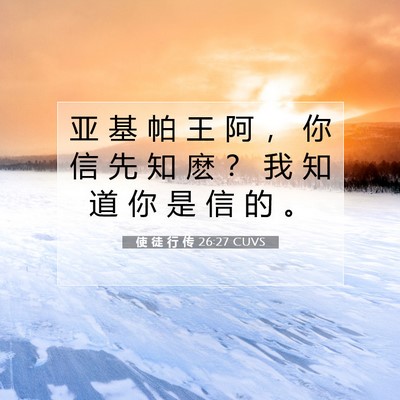 Picture 07 - 使 徒 行 传 26:27 CUVS - 亚 基 帕 王 阿 ， 你 信 先 知 麽 ？ - Bible Verse Picture