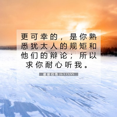Picture 07 - 使 徒 行 传 26:3 CUVS - 更 可 幸 的 ， 是 你 熟 悉 犹 太 人 - Bible Verse Picture