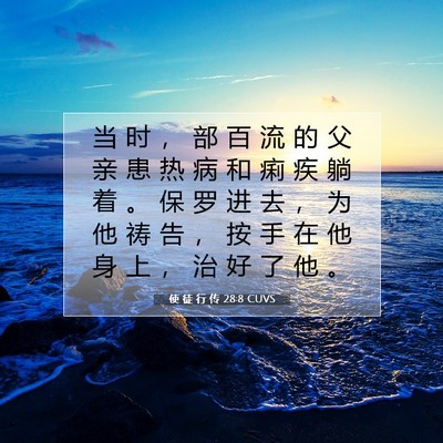 Picture 07 - 使 徒 行 传 28:8 CUVS - 当 时 ， 部 百 流 的 父 亲 患 热 病 - Bible Verse Picture