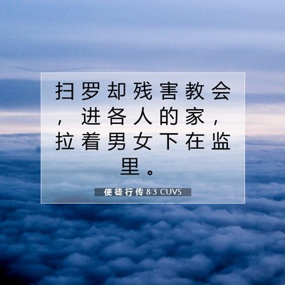 Picture 07 - 使 徒 行 传 8:3 CUVS - 扫 罗 却 残 害 教 会 ， 进 各 人 的 - Bible Verse Picture