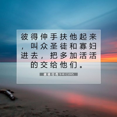 Picture 07 - 使 徒 行 传 9:41 CUVS - 彼 得 伸 手 扶 他 起 来 ， 叫 众 圣 - Bible Verse Picture