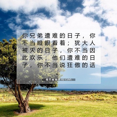 Picture 07 - 俄 巴 底 亚 书 1:12 CUVS - 你 兄 弟 遭 难 的 日 子 ， 你 不 当 - Bible Verse Picture